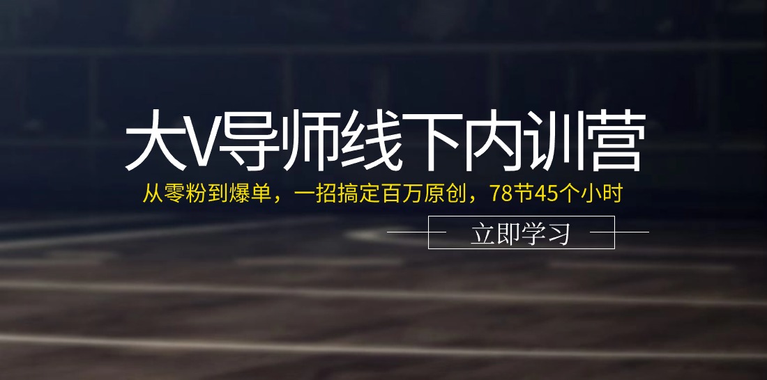 大V导师线下内训营：从零粉到爆单，一招搞定百万原创-紫橙资源网
