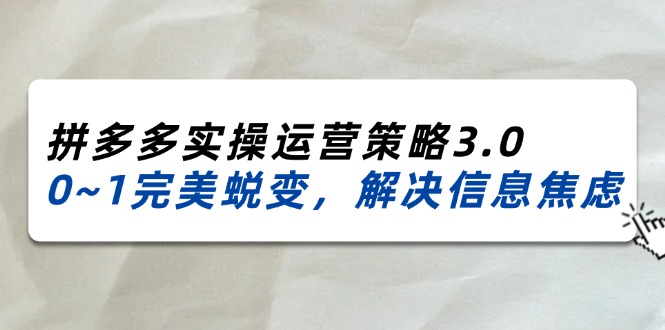 2024-2025拼多多实操运营策略3.0，0~1完美蜕变，解决信息焦虑-紫橙资源网