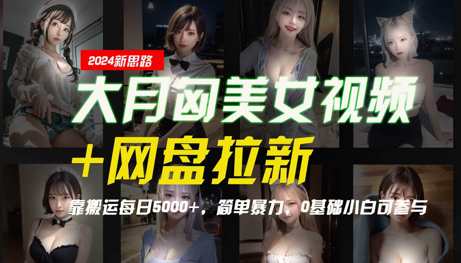 【新思路】大月匈美女视频+网盘拉新，靠搬运每日5000+，简单暴力，0基础小白可参与-紫橙资源网