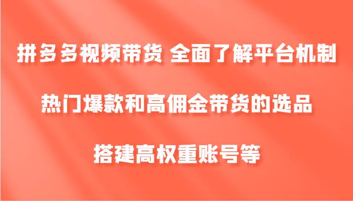 拼多多视频带货 全面了解平台机制、热门爆款和高佣金带货的选品，搭建高权重账号等-紫橙资源网