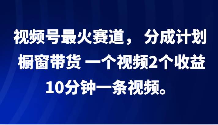 视频号最火赛道， 分成计划， 橱窗带货，一个视频2个收益，10分钟一条视频。-紫橙资源网