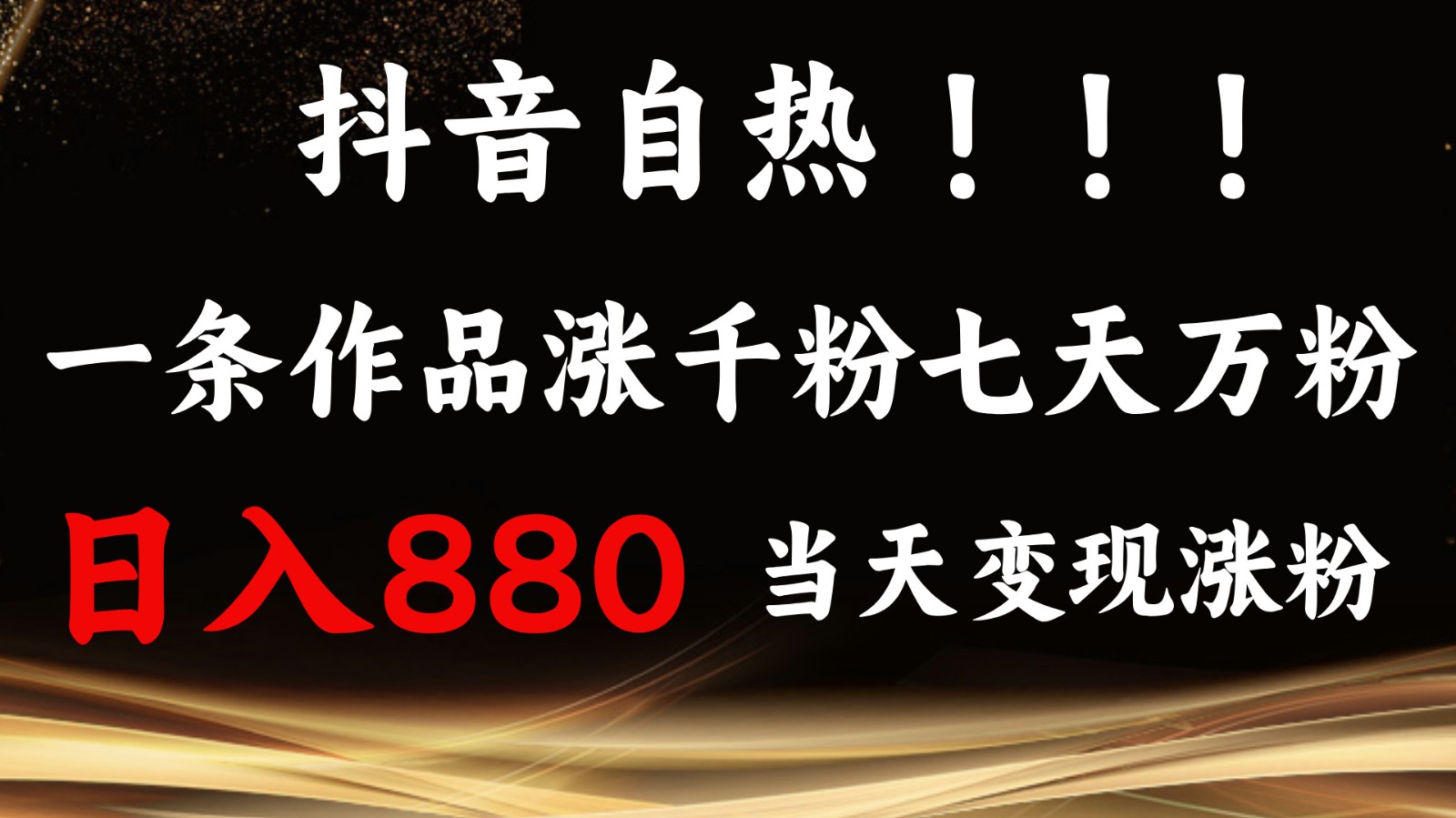 抖音小红书自热，一条作品1000粉，7天万粉，单日变现880收益-紫橙资源网