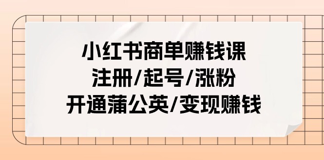 小红书商单赚钱课：注册/起号/涨粉/开通蒲公英/变现赚钱（25节课）-紫橙资源网