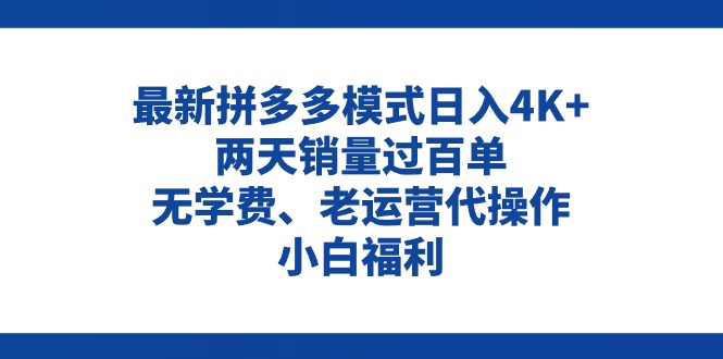 拼多多最新模式日入4K+两天销量过百单，无学费、老运营代操作、小白福利-紫橙资源网