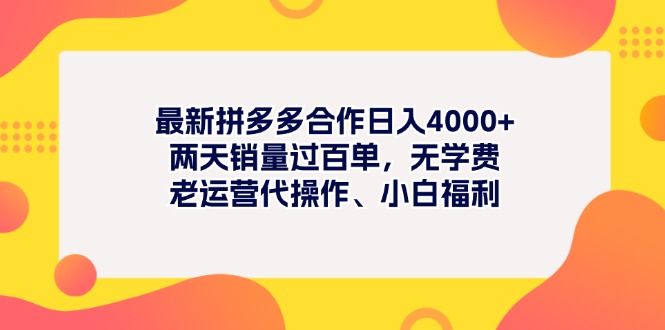 最新拼多多项目日入4000+两天销量过百单，无学费、老运营代操作、小白福利-紫橙资源网
