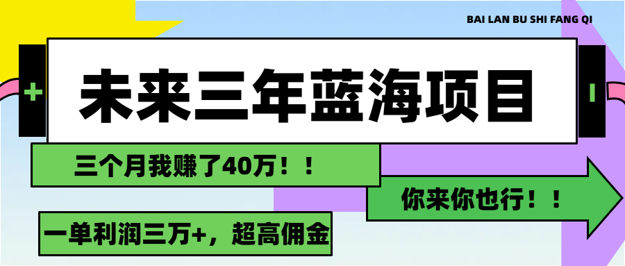 未来三年，蓝海赛道，月入3万+-紫橙资源网