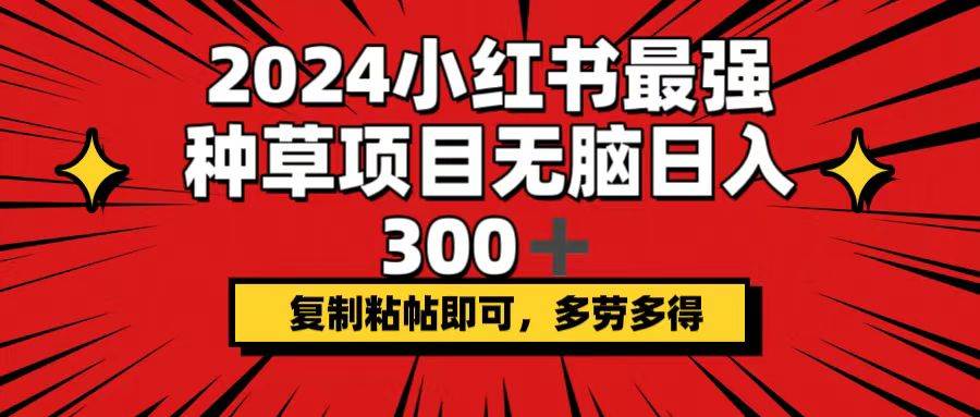 2024小红书最强种草项目，无脑日入300+，复制粘帖即可，多劳多得-紫橙资源网
