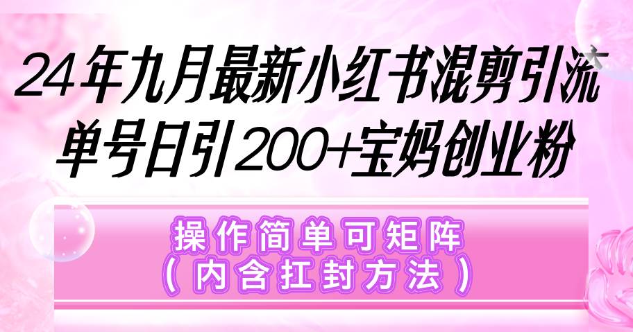 小红书混剪引流，单号日引200+宝妈创业粉，操作简单可矩阵（内含扛封...-紫橙资源网