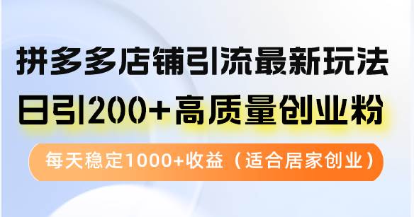 拼多多店铺引流最新玩法，日引200+高质量创业粉，每天稳定1000+收益（...-紫橙资源网