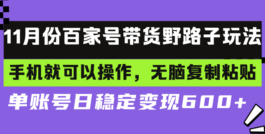 百家号带货野路子玩法 手机就可以操作，无脑复制粘贴 单账号日稳定变现...-紫橙资源网
