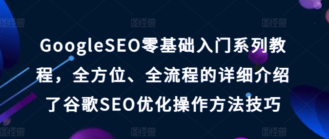 GoogleSEO零基础入门系列教程，全方位、全流程的详细介绍了谷歌SEO优化操作方法技巧-紫橙资源网