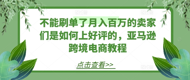 不能刷单了月入百万的卖家们是如何上好评的，亚马逊跨境电商教程-紫橙资源网