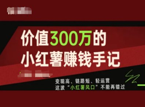价值300万的小红书赚钱手记，变现高、链路短、轻运营，这波“小红薯风口”不能再错过-紫橙资源网