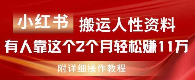 小红书搬运人性资料，有人靠这个2个月轻松赚11w，附教程-紫橙资源网