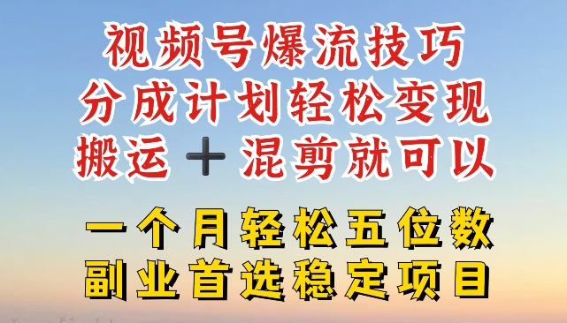 视频号爆流技巧，分成计划轻松变现，搬运 +混剪就可以，一个月轻松五位数稳定项目-紫橙资源网