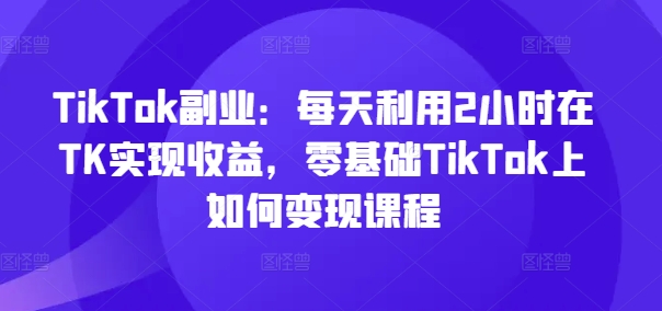 TikTok副业：每天利用2小时在TK实现收益，零基础TikTok上如何变现课程-紫橙资源网