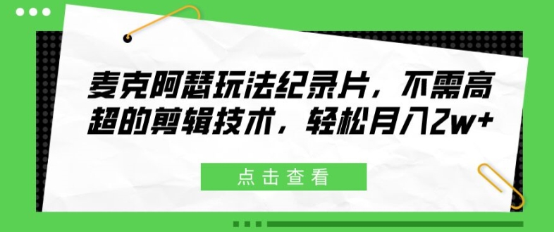 麦克阿瑟玩法纪录片，不需高超的剪辑技术，轻松月入2w+-紫橙资源网