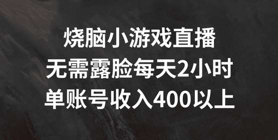 烧脑小游戏直播,无需露脸每天2小时,单账号日入400+【揭秘】-紫橙资源网