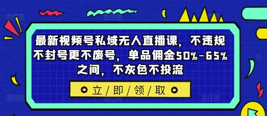 最新视频号私域无人直播课，不违规不封号更不废号，单品佣金50%-65%之间，不灰色不投流-紫橙资源网