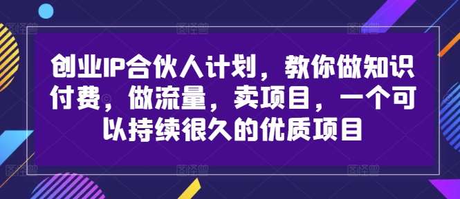 创业IP合伙人计划，教你做知识付费，做流量，卖项目，一个可以持续很久的优质项目-紫橙资源网