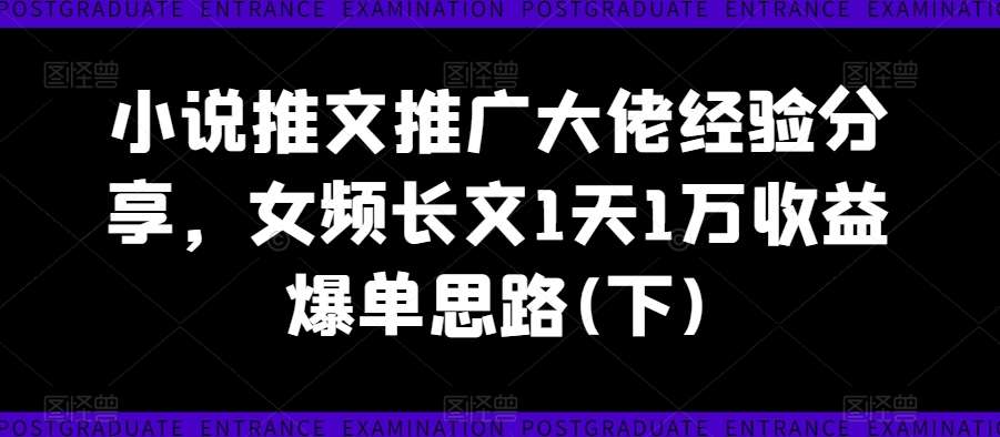 小说推文推广大佬经验分享，女频长文1天1万收益爆单思路(下)-紫橙资源网
