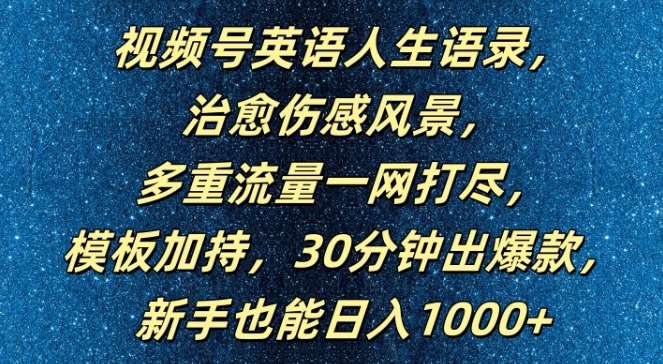 视频号英语人生语录，多重流量一网打尽，模板加持，30分钟出爆款，新手也能日入1000+【揭秘】-紫橙资源网