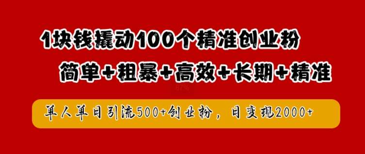 1块钱撬动100个精准创业粉，简单粗暴高效长期精准，单人单日引流500+创业粉，日变现2k【揭秘】-紫橙资源网