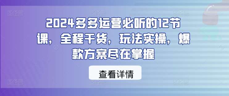 2024多多运营必听的12节课，全程干货，玩法实操，爆款方案尽在掌握-紫橙资源网