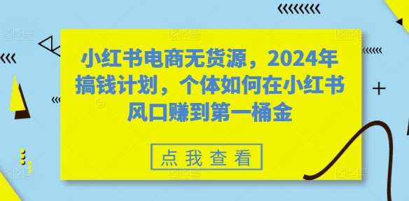 小红书电商无货源，2024年搞钱计划，个体如何在小红书风口赚到第一桶金-紫橙资源网