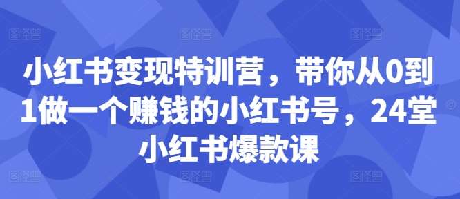 小红书变现特训营，带你从0到1做一个赚钱的小红书号，24堂小红书爆款课-紫橙资源网