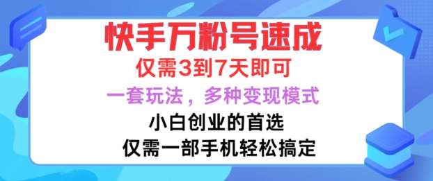 快手万粉号速成，仅需3到七天，小白创业的首选，一套玩法，多种变现模式【揭秘】-紫橙资源网