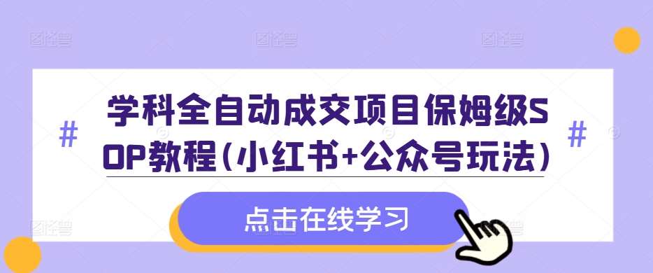学科全自动成交项目保姆级SOP教程(小红书+公众号玩法)含资料-紫橙资源网