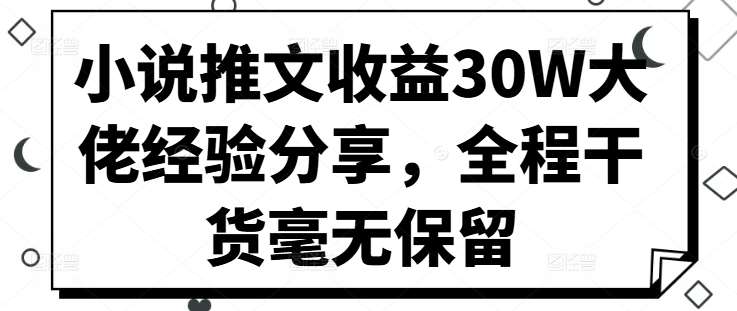 小说推文收益30W大佬经验分享，全程干货毫无保留-紫橙资源网