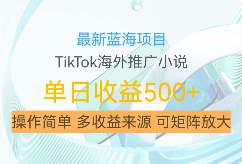 最新蓝海项目，利用tiktok海外推广小说赚钱佣金，简单易学，日入500+，可矩阵放大【揭秘】-紫橙资源网