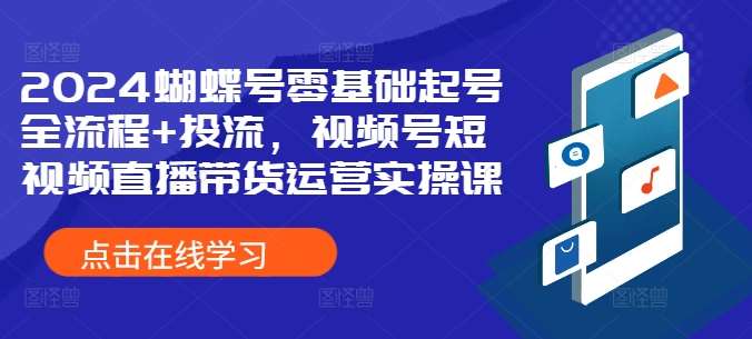 2024蝴蝶号零基础起号全流程+投流，视频号短视频直播带货运营实操课-紫橙资源网