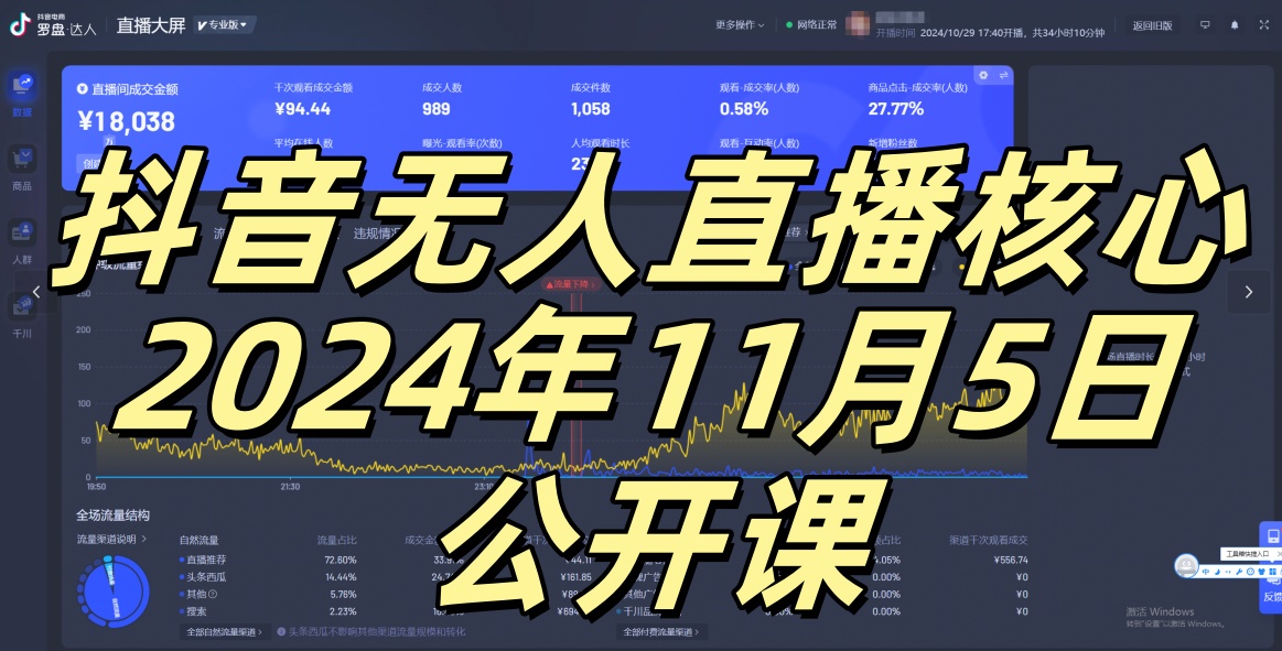 抖音无人直播核心公开课，咸鱼翻身小白可做带有睡后收入月入过万太简单-紫橙资源网