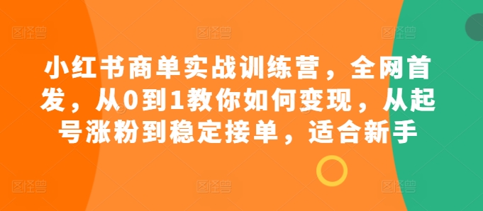 小红书商单实战训练营，全网首发，从0到1教你如何变现，从起号涨粉到稳定接单，适合新手-紫橙资源网