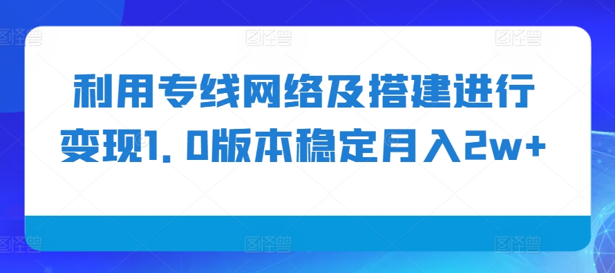 利用专线网络及搭建进行变现1.0版本稳定月入2w+-紫橙资源网