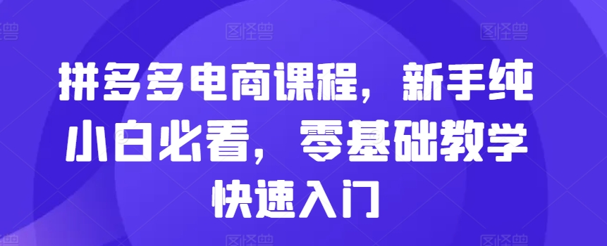 拼多多电商课程，新手纯小白必看，零基础教学快速入门-紫橙资源网