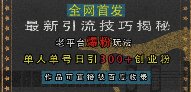 最新引流技巧揭秘，老平台爆粉玩法，单人单号日引300+创业粉，作品可直接被百度收录-紫橙资源网