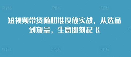 短视频带货随心推投放实战，从选品到放量，生意即刻起飞-紫橙资源网