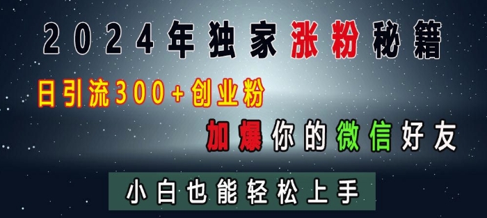 2024年独家涨粉秘籍，日引流300+创业粉，加爆你的微信好友，小白也能轻松上手-紫橙资源网