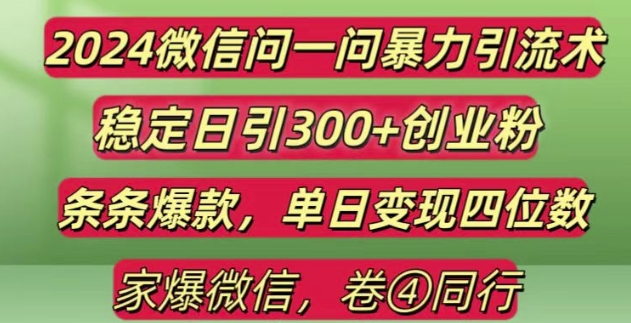 2024最新微信问一问暴力引流300+创业粉,条条爆款单日变现四位数-紫橙资源网