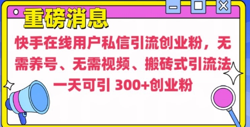 快手最新引流创业粉方法，无需养号、无需视频、搬砖式引流法-紫橙资源网
