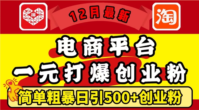 12月最新：电商平台1元打爆创业粉，简单粗暴日引500+精准创业粉，轻松月入过W-紫橙资源网