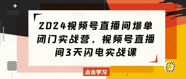 2024视频号直播间爆单闭门实战营，视频号直播间3天闪电实战课-紫橙资源网