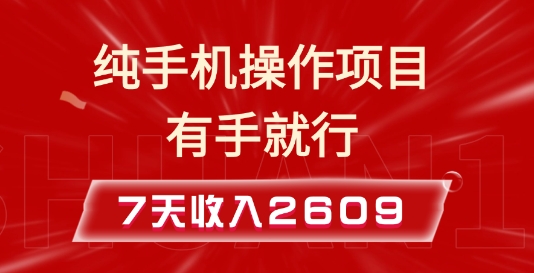 纯手机操作的小项目，有手就能做，7天收入2609+实操教程-紫橙资源网