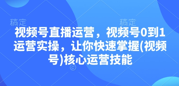 视频号直播运营，视频号0到1运营实操，让你快速掌握(视频号)核心运营技能-紫橙资源网