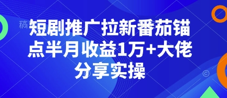 短剧推广拉新番茄锚点半月收益1万+大佬分享实操-紫橙资源网