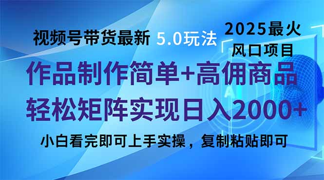 视频号带货最新5.0玩法，作品制作简单，当天起号，复制粘贴，轻松矩阵...-紫橙资源网
